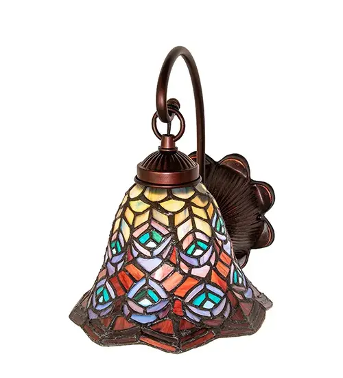 8" Wide Tiffany Peacock Feather Wall Sconce - Image 4