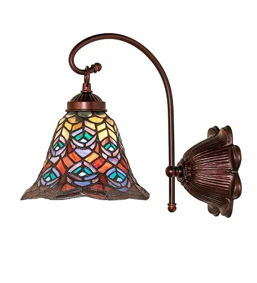 8" Wide Tiffany Peacock Feather Wall Sconce - Image 8