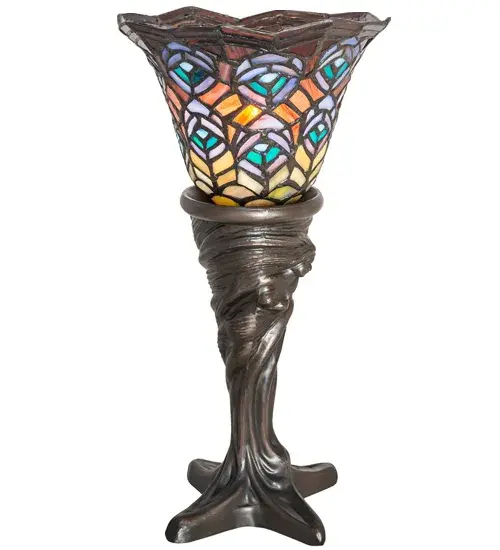 16" High Tiffany Peacock Feather Mini Lamp - Image 2