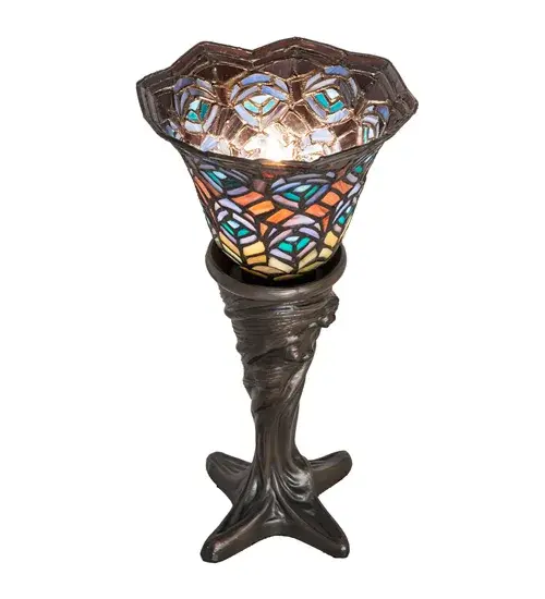 16" High Tiffany Peacock Feather Mini Lamp - Image 4