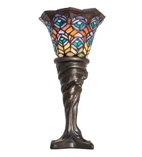 16" High Tiffany Peacock Feather Mini Lamp - Image 5