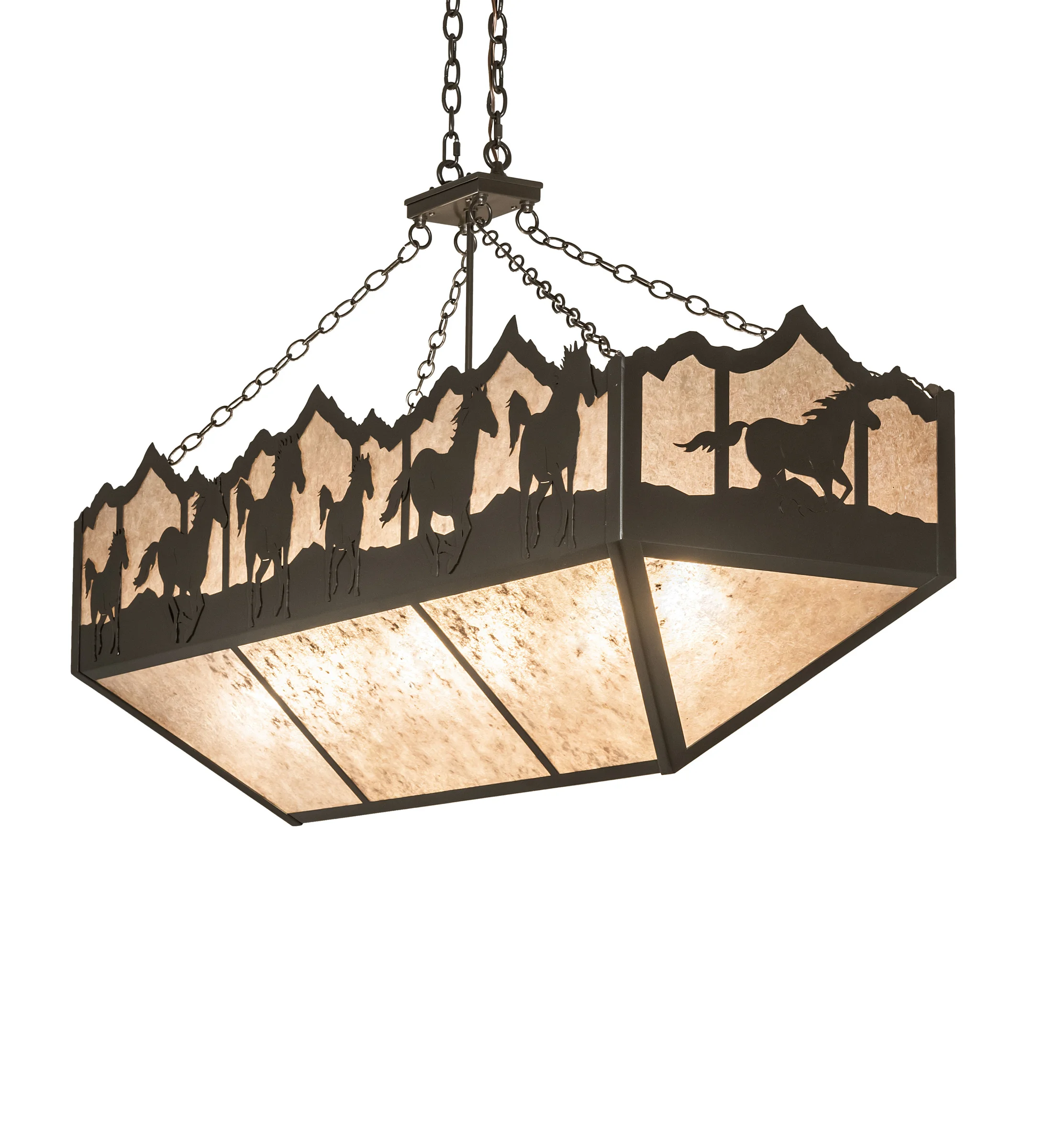 54" Long Running Horses Oblong Inverted Pendant