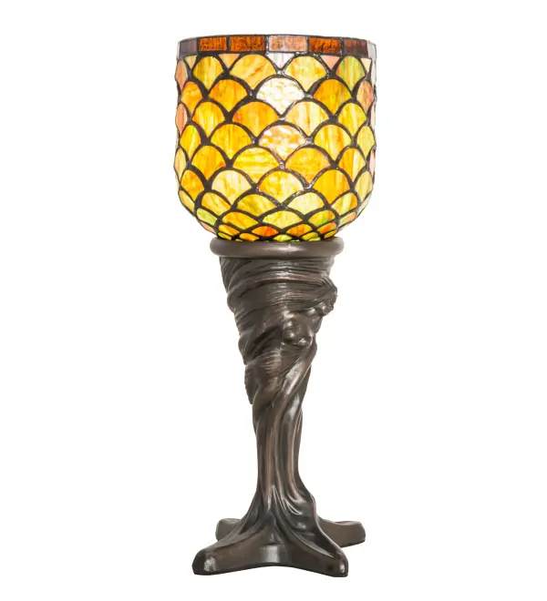 Invite the splendor of Mother Nature and all of its natural beauty into your home or lodge. The Acorn Art Glass Accent Lamp features Autumn multi-colored with Green; Brown and Amber tones and is created using the famous Meyda Tiffany copperfoil construction. The stunning shade is complemented with an elegant cast base finished in Mahogany Bronze. The Acorn Accent Lamp is featured in our American designed; handcrafted Nature Inspired Lighting Collection. Each shade is a unique work of art with color variations based on natural ingredients inherent in the glass. Contact us if color matching is critical when ordering multiple items.