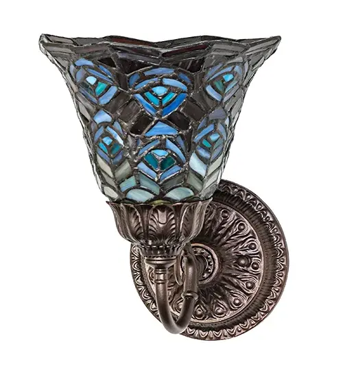 8" Wide Tiffany Peacock Feather Wall Sconce - Image 3