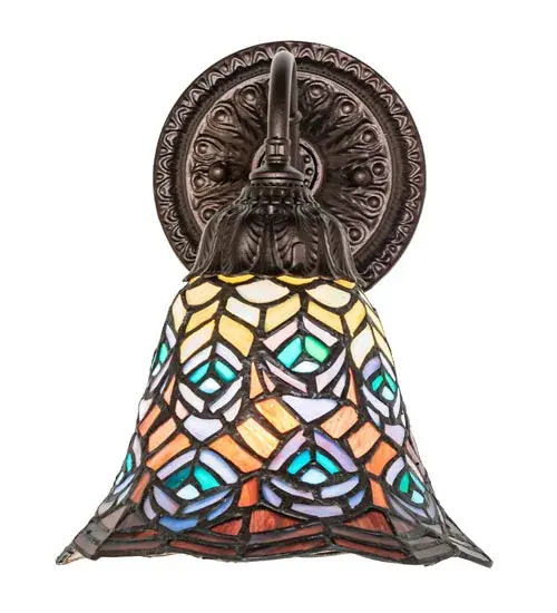 8" Wide Tiffany Peacock Feather Wall Sconce - Image 5