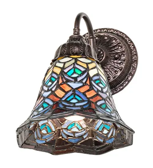 8" Wide Tiffany Peacock Feather Wall Sconce - Image 6