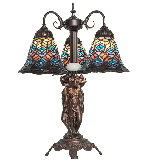 23" High Tiffany Peacock Feather 3 Light Table Lamp - Image 2