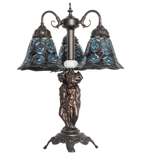 23" High Tiffany Peacock Feather 3 Light Table Lamp - Image 3