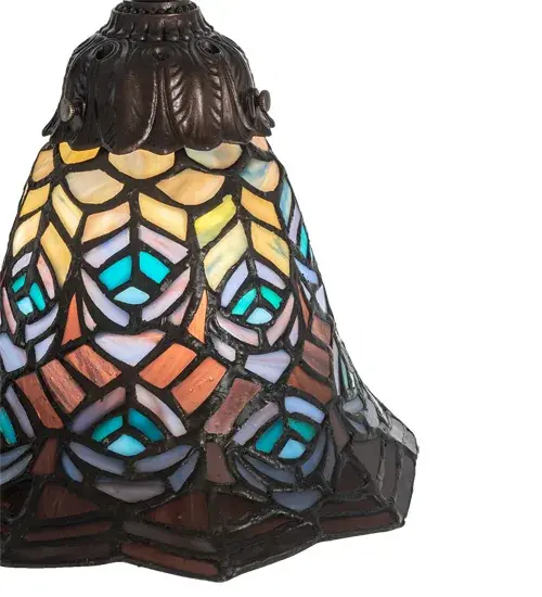 23" High Tiffany Peacock Feather 3 Light Table Lamp - Image 7