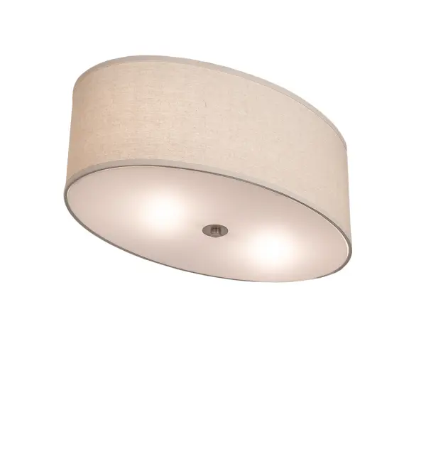 This curved architectural pendant heightens the appeal of any interior decor. Sophisticated styling will impress guests and grace your rooms and other spaces. The elegant Linen Shade is complemented with a Statuario Idalight bottom diffuser and a Brushed Nickel finish. Beautiful ambient illumination is delivered with energy efficient LEDs- perfect for islands and counters. The Cilindro Southland Flushmount is featured in our American designed Southland Lighting Collection. UL and cUL listed for dry and damp locations however we do not recommend installing it in spaces that experience a large amount of moisture due to the fabric shade. This architectural pendant is featured at the Southland Casino in West Memphis; Arkansas.
