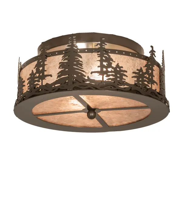 Every Meyda Tiffany item is a unique handcrafted work of art. Natural variations in the wide array of materials that we use to create each Meyda product make every item a masterpiece of its own. Photographs are a general representation of the product. Colors and designs will vary. Collection: Tall Pines Finish: Timeless Bronze Glass: Silver Mica Width: 16.00" Height: 6.50" Length: 16.00" Weight: 8.50 lb Number of Bulbs: 2 Maximum Wattage: 60.00 W Bulb Type: A19 Bulb Base: E26 Material: Steel Country of Origin: USA Safety Rating: Damp