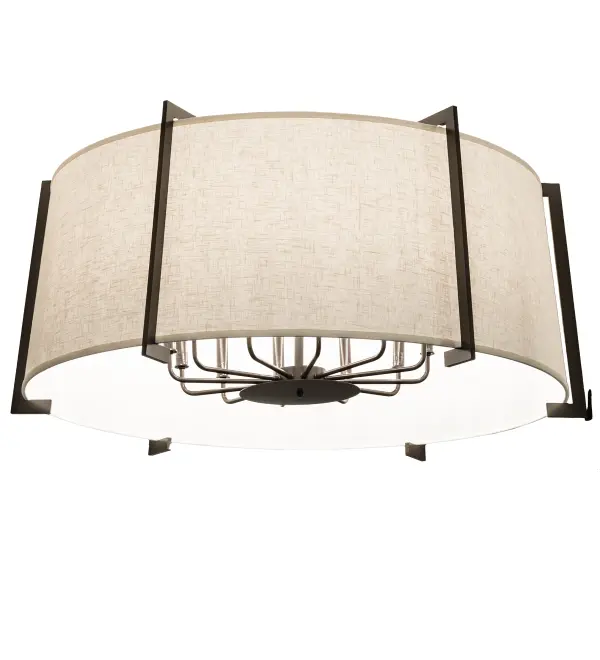 Designed with a curved profile and a clean architectural look; this appealing and versatile ceiling fixture reveals a sophisticated aesthetic. This ceiling fixture features am Off-White Textrene shade. The hardware; frame and crossbar design are featured in Timeless Bronze Finish. Handcrafted by highly skilled artisans in our manufacturing facility in Upstate New York; this transitional styled Cilindro Structure Semi-Flushmount is available in a wide range of custom choices including various designs; colors; sizes and dimmable energy efficient lamping options such as LED. This pendant is UL and cUL listed for damp and dry locations.