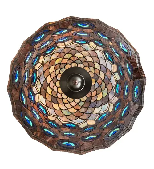 28" Wide Tiffany Peacock Feather Inverted Pendant - Image 7