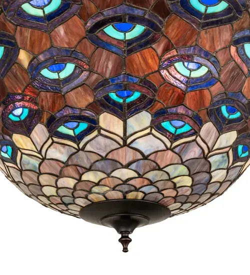 28" Wide Tiffany Peacock Feather Inverted Pendant - Image 8