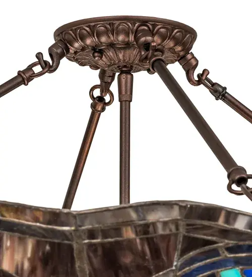 28" Wide Tiffany Peacock Feather Inverted Pendant - Image 10