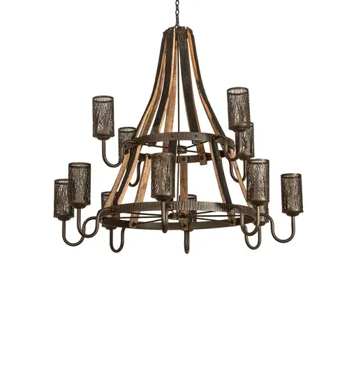 60" Wide Barrel Stave Winter Maple 12 Light Two Tier Chandelier - Image 3