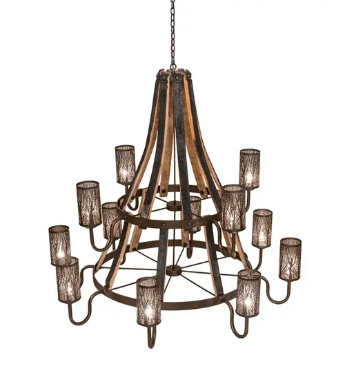 60" Wide Barrel Stave Winter Maple 12 Light Two Tier Chandelier - Image 4