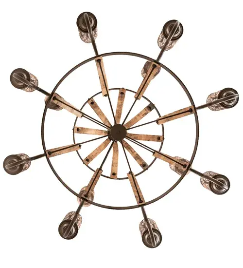 60" Wide Barrel Stave Winter Maple 12 Light Two Tier Chandelier - Image 7