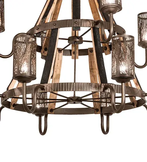 60" Wide Barrel Stave Winter Maple 12 Light Two Tier Chandelier - Image 8
