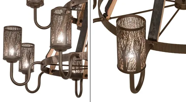 60" Wide Barrel Stave Winter Maple 12 Light Two Tier Chandelier - Image 9