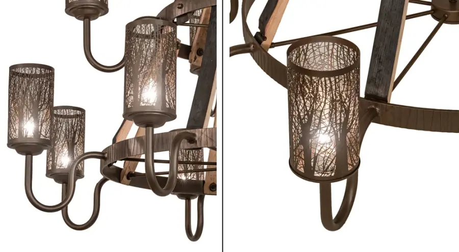 60" Wide Barrel Stave Winter Maple 12 Light Two Tier Chandelier - Image 9