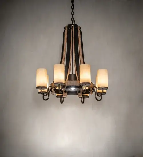 30" Wide Barrel Stave Madera 8 Light Chandelier - Image 1