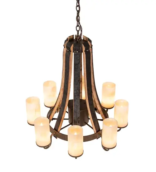 30" Wide Barrel Stave Madera 8 Light Chandelier - Image 4