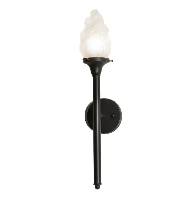 This charming wall sconce features a sleek Solar Black frame crowned with a stunning Frosted Glass torch-like diffuser. The fixture is perfect for illuminating corridors and foyers in multifamily residences, restaurants, and hotels from Charlotte, North Carolina, to Columbus, Ohio, to Phoenix, Arizona. The Rhodes Wall Sconce is included in our American-made, American-designed, handcrafted Contemporary Lighting Collection and manufactured in Yorkville, NY. It is UL and cUL listed for dry and damp locations. Collection: Rhodes Finish: Solar Black Glass: Frosted Out Glass Width: 5.00" Height: 24.00" Length: 6.00" Weight: 3.00 lb Extension from Wall: 6.00" Number of Bulbs: 1 Maximum Wattage: 60.00 W Bulb Type: A19 Bulb Base: E26 Material: Steel Country of Origin: CHINA Safety Rating: Damp