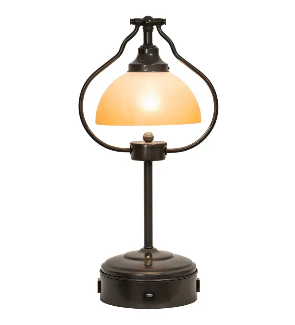 Upgraded technology with a classic traditional look. Sedgwick features a stunning Frosted Amber Quartz Idalight shade with a dome-shaped profile outlined by a stylish, pear-shaped frame. Ambient illumination is delivered for reading and studying as this lamp is hard-wired and can be fixed to a table or bartop. The solid base is hand-finished in Timeless Bronze and incorporates two integral USB ports designed to power up smartphones and other personal devices more quickly and reliably. The Sedgwick Table Lamp is included in our American-made, American-designed, handcrafted Transitional Lighting Collection. Manufactured in Yorkville, New York. UL and cUL listed for dry and damp locations. Collection: Sedgwick Finish: Timeless Bronze Glass: Amber Quarts Idalight Width: 12.00" Height: 24.50" Length: 12.00" Weight: 6.50 lb Number of Bulbs: 1 Maximum Wattage: 60.00 W Bulb Type: A19 Bulb Base: E26 Material: Steel Country of Origin: USA Safety Rating: Damp