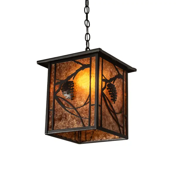 Every Meyda Tiffany item is a unique handcrafted work of art. Natural variations in the wide array of materials that we use to create each Meyda product make every item a masterpiece of its own. Photographs are a general representation of the product. Colors and designs will vary. Collection: Whispering Pines Finish: Wrought Iron Glass: Amber Mica Width: 17.00" Height: 18.00" Length: 12.00" Weight: 9.00 lb Number of Bulbs: 1 Maximum Wattage: 60.00 W Bulb Type: A19 Bulb Base: E26 Material: Steel Country of Origin: USA Safety Rating: Damp