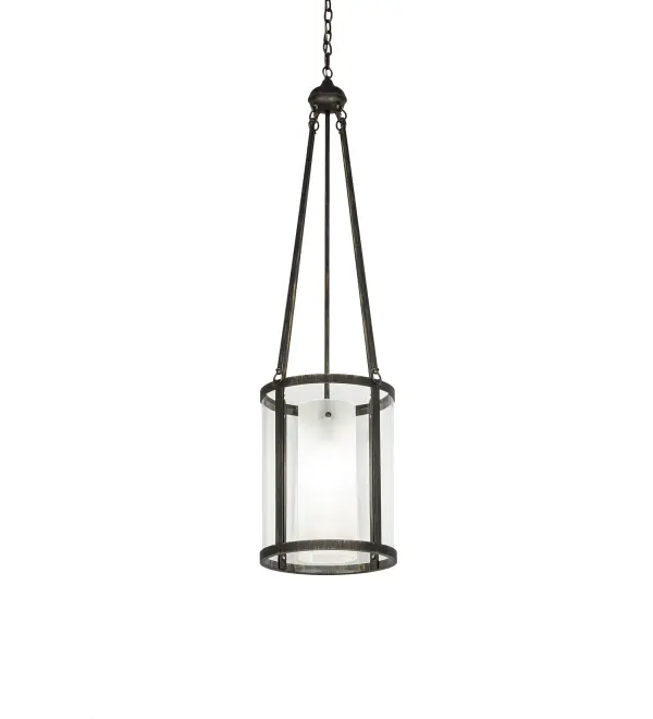 Designed with a curved profile and a clean architectural look. This appealing and versatile ceiling fixture defines a sophisticated aesthetic. The pendant features a Clear Glass Lens that reveals a Clear Frosted cylindrical shaped diffuser complemented with a frame and hardware featured in a Gold Flemish finish. The overall height ranges from 58 to 122 inches, as the chain easily adjusts in the field. The Cilindro Campbell Pendant is included in our American-made, American-designed, handcrafted Transitional Lighting Collection. Manufactured in Yorkville, New York. UL and cUL listed for dry and damp locations. Collection: Cilindro Finish: Clear & Clear Frosted Glass: Gold Flemish Width: 16.00" Height: 58.00" Length: 16.00" Weight: 28.00 lb Number of Bulbs: 1 Maximum Wattage: 60.00 W Bulb Type: A19 Bulb Base: E26 Material: Steel Country of Origin: USA Safety Rating: Damp