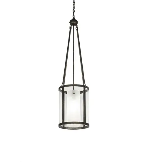 Designed with a curved profile and a clean architectural look. This appealing and versatile ceiling fixture defines a sophisticated aesthetic. The pendant features a Clear Glass Lens that reveals a Clear Frosted cylindrical shaped diffuser complemented with a frame and hardware featured in a Gold Flemish finish. The overall height ranges from 58 to 122 inches, as the chain easily adjusts in the field. The Cilindro Campbell Pendant is included in our American-made, American-designed, handcrafted Transitional Lighting Collection. Manufactured in Yorkville, New York. UL and cUL listed for dry and damp locations. Collection: Cilindro Finish: Clear & Clear Frosted Glass: Gold Flemish Width: 16.00" Height: 58.00" Length: 16.00" Weight: 28.00 lb Number of Bulbs: 1 Maximum Wattage: 60.00 W Bulb Type: A19 Bulb Base: E26 Material: Steel Country of Origin: USA Safety Rating: Damp - alternate view