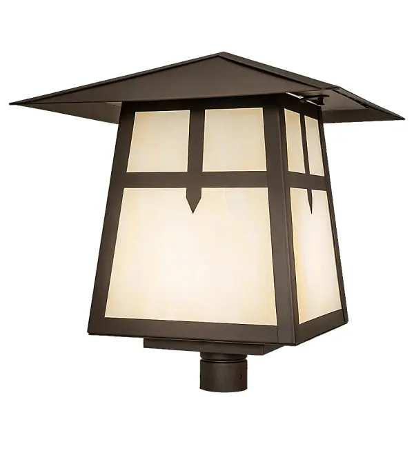 This post mount reveals a stunning Craftsman style statement captured with a dramatic profile and a unique Cross Mission design. The fixture can be mounted to columns, posts, and decks while providing beautiful ambient lighting in timber homes, modern farmhouses, and other spaces from Traverse City, Michigan, to Lake Tahoe, Nevada, to Lake Geneva, Wisconsin. The Beige Art Glass diffuser is enhanced with a frame and hardware featured in an Oil Rubbed Bronze finish. The Stillwater Cross Mission Post Mount is included in our American-made, American-designed, handcrafted Craftsman Signature Series and manufactured in Yorkville, New York. UL and cUL listed for dry, damp, and wet locations. Our Build Your Own Craftsman Signature Series features unlimited combinations of styles, functions, sizes, and finishes. Options include lanterns, pier and post mounts, and deck lights crafted of marine-grade materials like Brass and copper with timeless living finishes offered to endure harsh climates. Collection: Stillwater Finish: Oil Rubbed Bronze Glass: Beige Art Glass Width: 30.00" Height: 21.50" Length: 20.50" Weight: 22.00 lb Number of Bulbs: 1 Maximum Wattage: 18.00 W Bulb Type: A19 Bulb Base: E26 Light Source: LED Material: Steel Country of Origin: USA Safety Rating: Wet LED