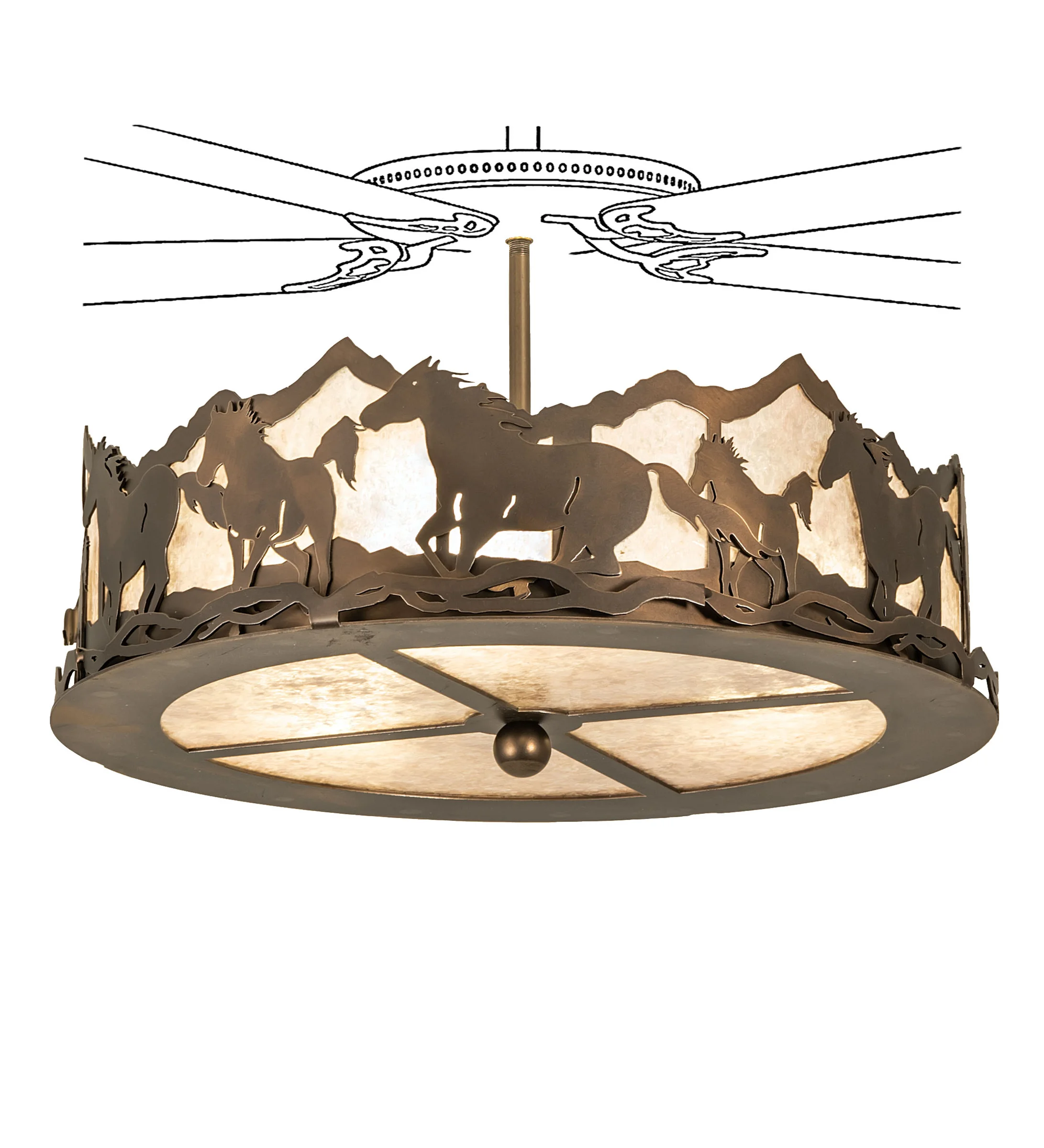 Running Horses LED Fan Light in Antique Copper