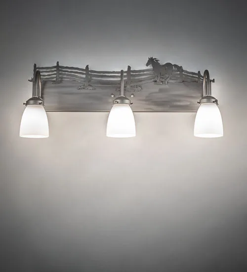 27" Wide Running Horses 3 Light Vanity Light