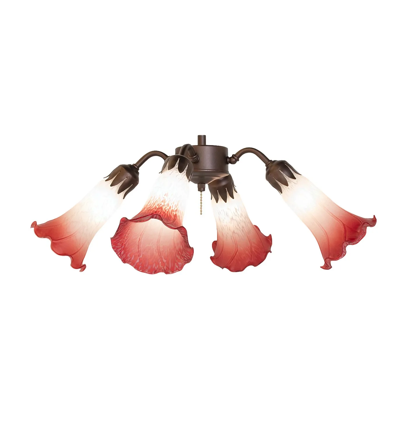 Pink/White Four Light Fan Light in Mahogany Bronze