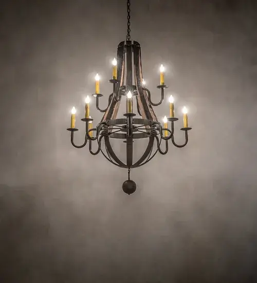 48" Wide Barrel Stave Madera 12 Light Two Tier Chandelier - Image 1