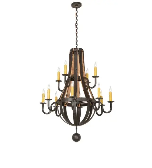 48" Wide Barrel Stave Madera 12 Light Two Tier Chandelier - Image 11