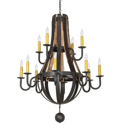 48" Wide Barrel Stave Madera 12 Light Two Tier Chandelier - Image 3