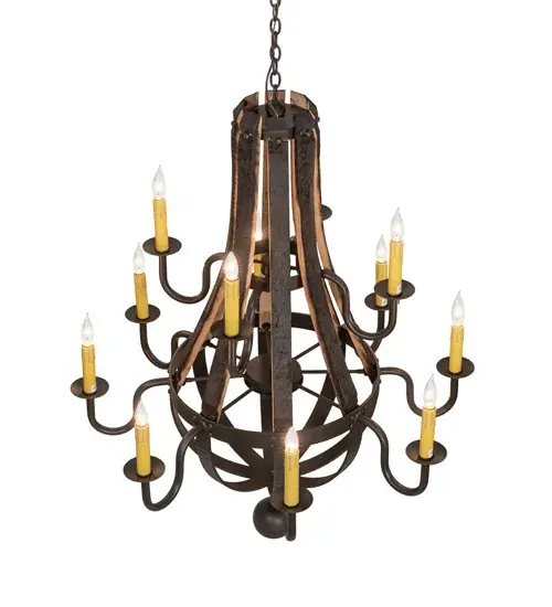 48" Wide Barrel Stave Madera 12 Light Two Tier Chandelier - Image 4