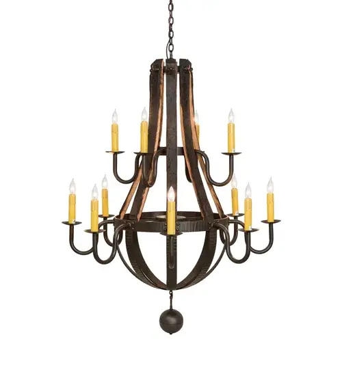48" Wide Barrel Stave Madera 12 Light Two Tier Chandelier - Image 5