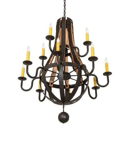 48" Wide Barrel Stave Madera 12 Light Two Tier Chandelier - Image 6