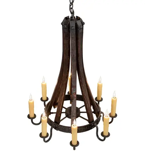 24" Wide Barrel Stave Madera 8 Light Chandelier - Image 4