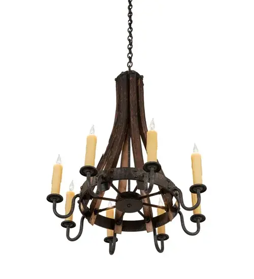 24" Wide Barrel Stave Madera 8 Light Chandelier - Image 6
