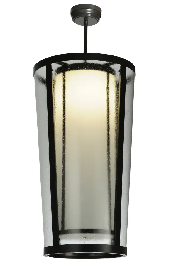 Designed with a curved profile and a clean architectural look; this appealing and versatile ceiling fixture defines a sophisticated aesthetic. This semi-flushmount features a distinctive outer shade with Rainstone Idalight that reveals a Statuario Idalight inner cylindrical diffuser. The hardware is featured in a Timeless Bronze finish. Handcrafted by highly skilled artisans in our manufacturing facility in Upstate NY; this transitional styled pendant is available in a wide range of custom choices including various designs; colors; sizes and dimmable energy efficient lamping options. The 21-inch wide fixture is UL and cUL listed for damp and dry locations.