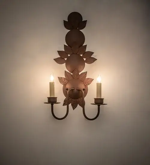 12" Wide Tole Leaf 2 Light Wall Sconce - Image 1