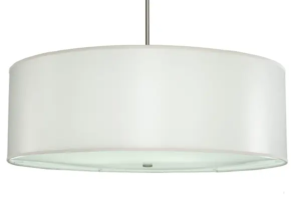 Designed with a curvaceous profile that fits into luxury homes; hotels and other commercial and hospitality locations. This versatile pendant defines a distinctive sophisticated aesthetic. The White Textrene shade is complemented with hardware featured in a Nickel powder coat finish and enhanced with a Statuario Idalight bottom diffuser. Custom crafted by highly skilled artisans in our 180;000 square foot manufacturing facility in Yorkville; NY. Custom sizes; finishes and diffuser colors available. UL and cUL listed for dry and damp locations however we do not recommend installing it in spaces that experience a large amount of moisture due to the fabric shade.