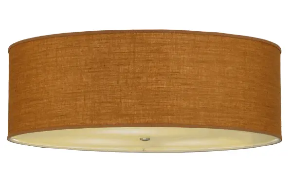 Designed with a curved profile and a clean architectural look, this appealing and versatile ceiling fixture defines a sophisticated aesthetic. This fixture features a distinctive Honey Bombay Textrene shade, which is enhanced with a Bottocino Idalight bottom diffuser. The hardware is featured in a Nickel powdercoat finish. Handcrafted by highly skilled artisans in our manufacturing facility in Upstate New York, this transitional styled fixture is available in a wide range of custom choices including various designs, colors, sizes and dimmable energy efficient lamping options such as LED. This fixture is UL and cUL listed for damp and dry locations. Collection: Cilindro Finish: Nickel Glass: Honey Bombay Textrene Width: 36.00" Height: 12.50" Length: 36.00" Weight: 19.00 lb Number of Bulbs: 3 Maximum Wattage: 10.00 W Bulb Type: A19 Bulb Base: GU24 Light Source: LED Material: Steel Country of Origin: USA Safety Rating: Damp LED