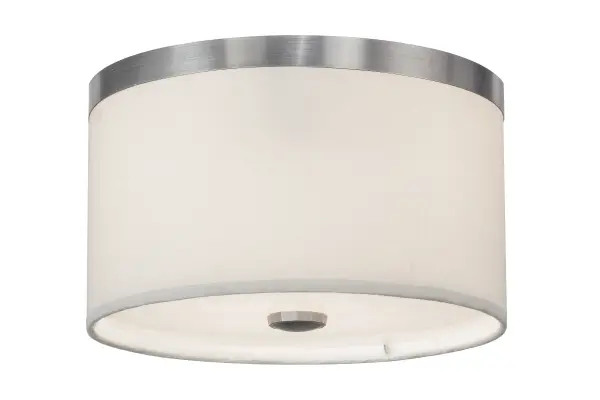 Designed with a refined rotund profile; this modern centerpiece for the ceiling blends with any decor. The shade features White Linen Textrene which is enhanced with a Statuario Idalight bottom diffuser and complemented with Stainless Steel trim and a button finial featured in a Nickel powdercoat finish.The flushmount reveals a nice glow for closets; hallways; foyers and other spaces that need ambient lighting.