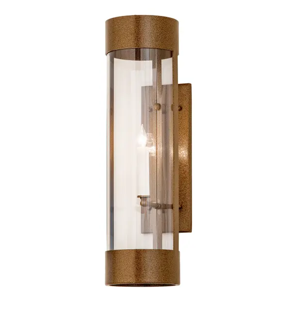 Combining a modern profile with a traditional Ivory faux candlelight redefines a stunning eclectic lighting design. The cylindrical shape features a Crystal Idalight lens with a contrasting Nu Gold finished frame and backplate. This wall sconce is ideal for illuminating hallways and dining spaces in modern homes, restaurants, and other hospitality and commercial spaces from New Britain, Connecticut, to Rochester Hills, Michigan, to Goodyear, Arizona. The Alfie Wall Sconce is included in our American-made, American-designed, handcrafted Eclectic Lighting Collection and manufactured in Yorkville, New York. This lighting fixture is UL and cUL listed for dry and damp locations. Collection: Alfie Finish: Nu Gold Glass: Crystal Idalight Width: 6.00" Height: 22.00" Length: 8.00" Weight: 9.00 lb Extension from Wall: 8.00" Number of Bulbs: 1 Maximum Wattage: 60.00 W Bulb Type: B10 Bulb Base: E12 Material: Steel Country of Origin: USA Safety Rating: Damp